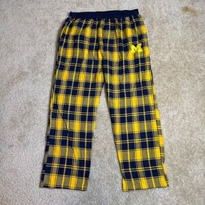 Michigan Wolverines Pajama Pants Mens 2XL‎ Navy Yellow Plaid Flannel Sleep